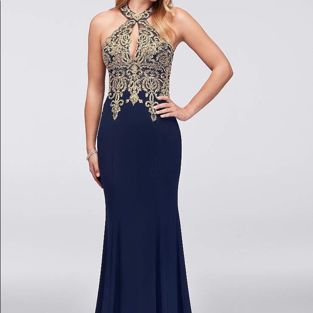 Sheath Halter Dress and Metallic Embroidery